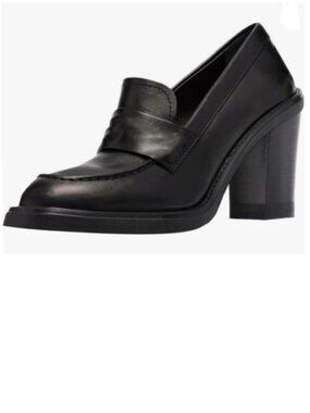 YDN Black Chunky High Heels Round Toe Oxford Loafer Shoes Slip On Office Pump